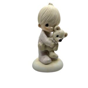 Precious Moments Figurine "Jesus Loves Me" Boy Hugging Teddy Bear